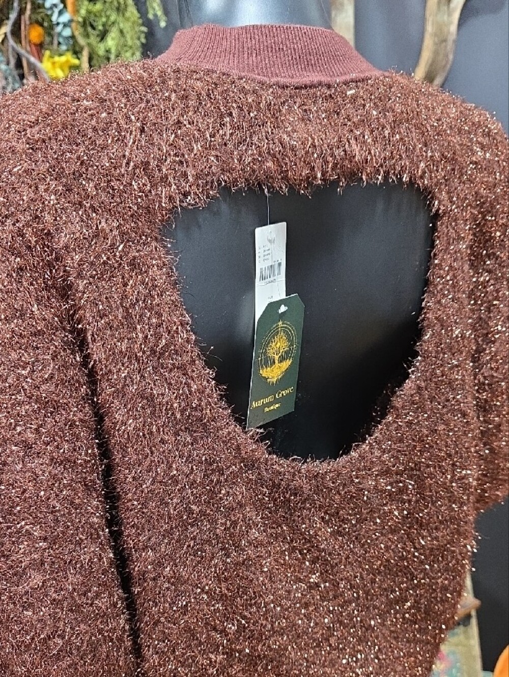 Maeve Sparkle Open-Back Sweater in Brown - Picture 3 of 10